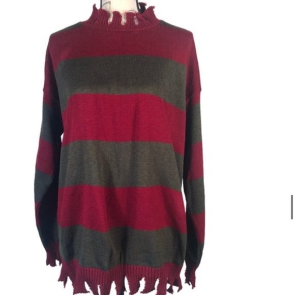 The Freddy Sweater Nightmare on Elm Street in Dark Red and Green Stripes Size 16 - Picture 1 of 1